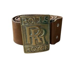 Rolls Royce brass belt buckle on vintage leather belt Helene Xavier